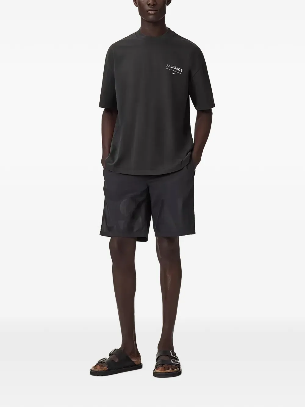 AllSaints Backstage katoenen T-shirt met logo-print Grijs