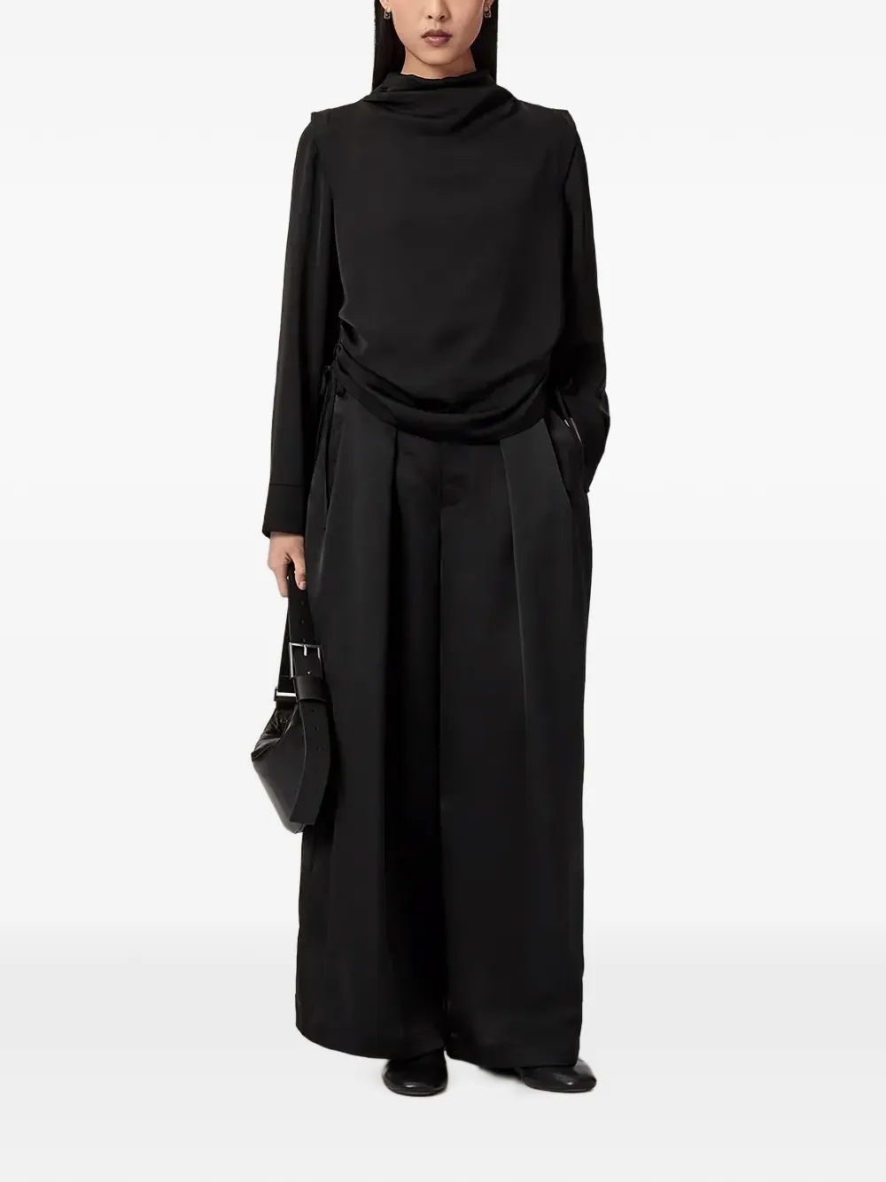 AllSaints Lola plooibroek met wijde pijpen Zwart