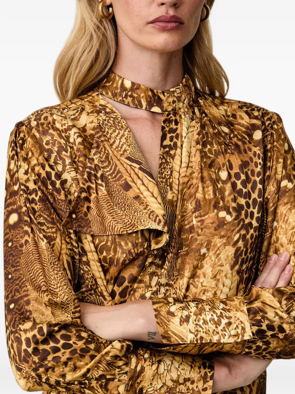AllSaints Gedraaide blouse met dierenprint Bruin