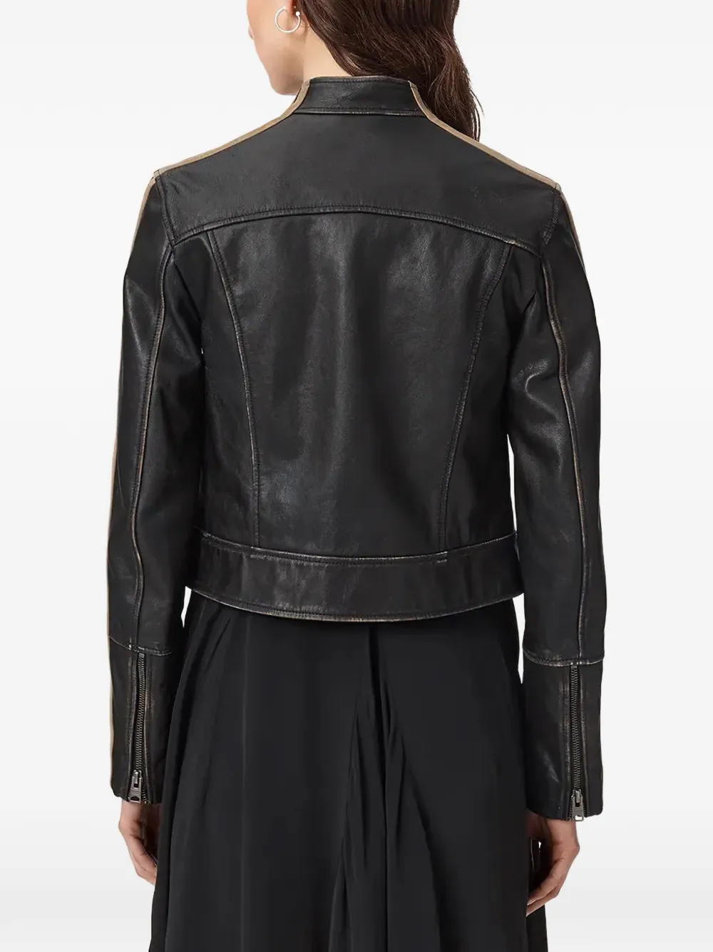 AllSaints Tiggy leren jack met zijstreep Zwart