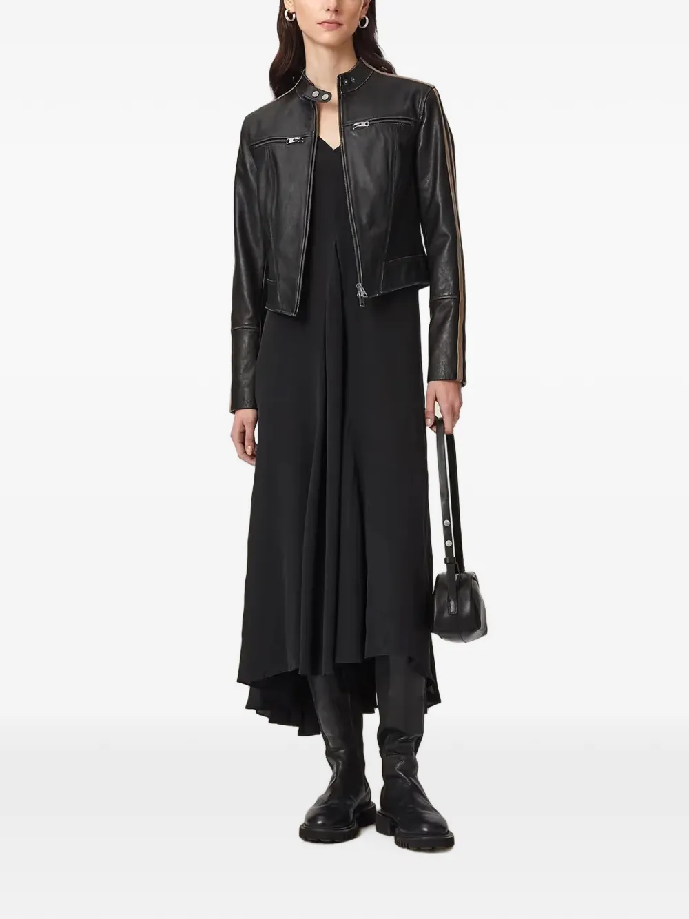 AllSaints Tiggy leren jack met zijstreep Zwart
