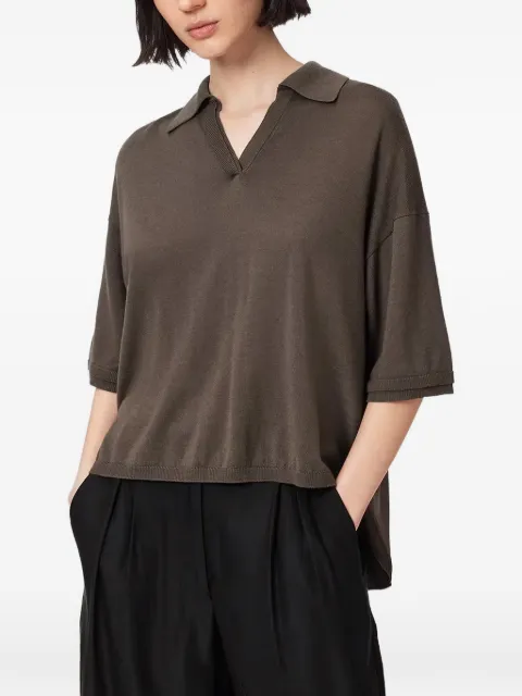 AllSaints Bern mixed-panel polo-style top