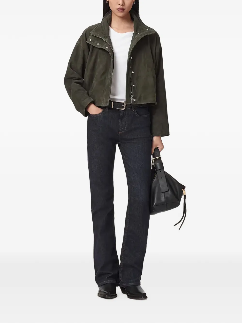AllSaints Suède jack met trechterhals Groen