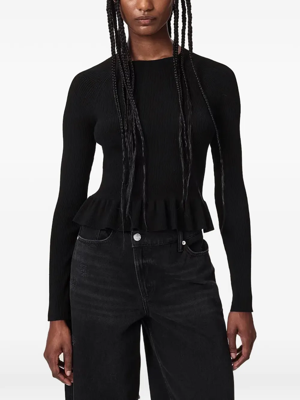 AllSaints pull Jas côtelé à design péplum - Noir