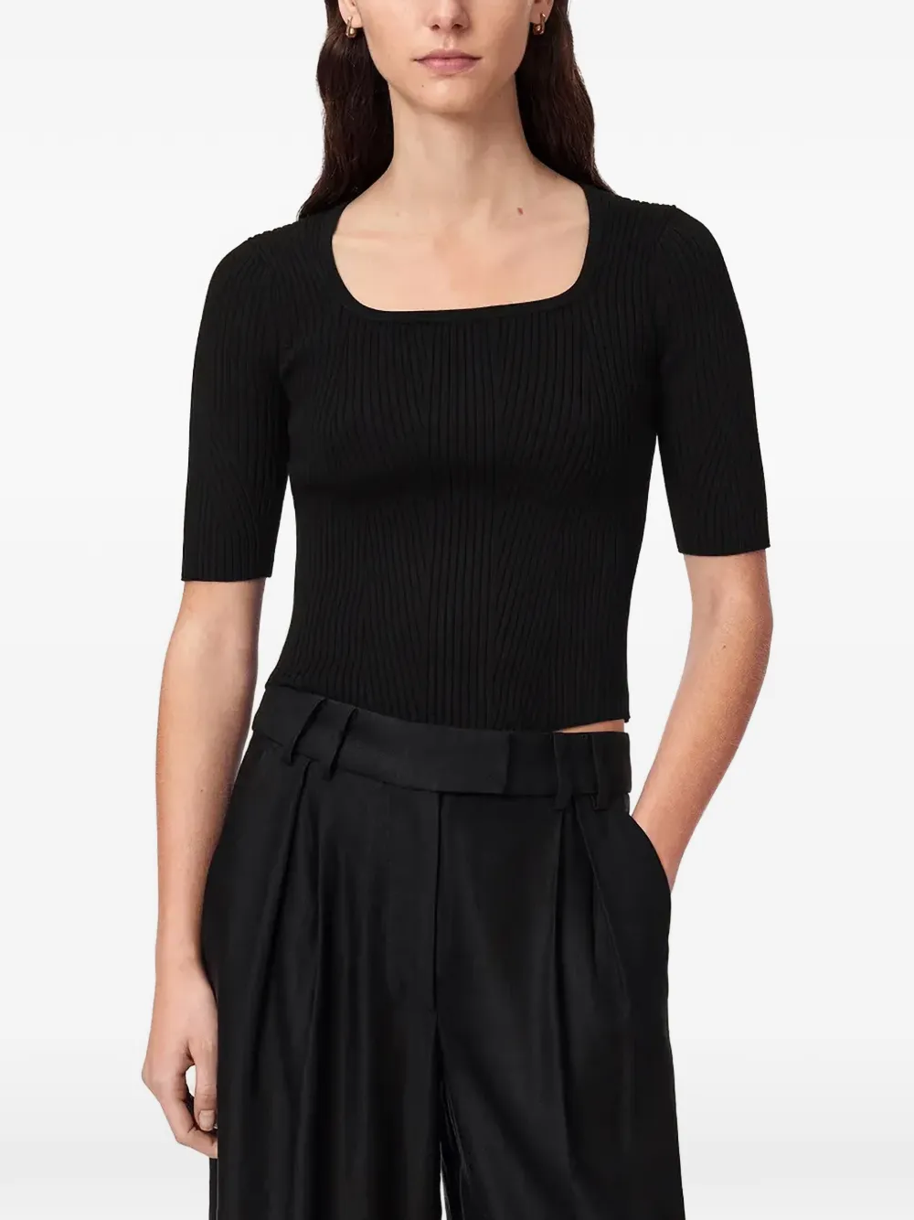 AllSaints ribbed-knit square-neck top - Nero