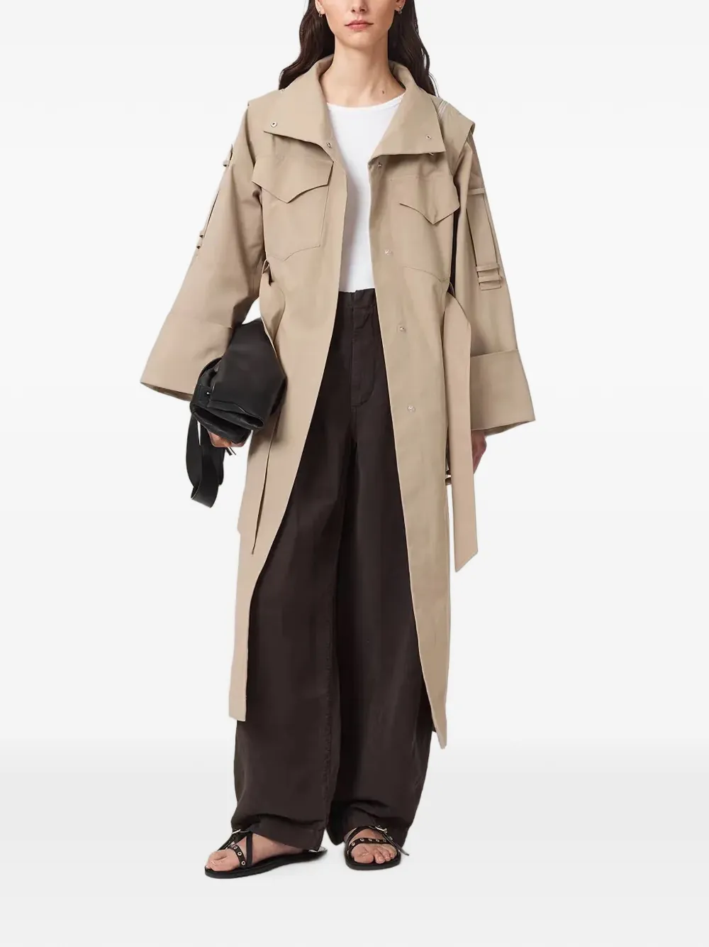 AllSaints Trenchcoat met meerdere zakken en ceintuur Beige