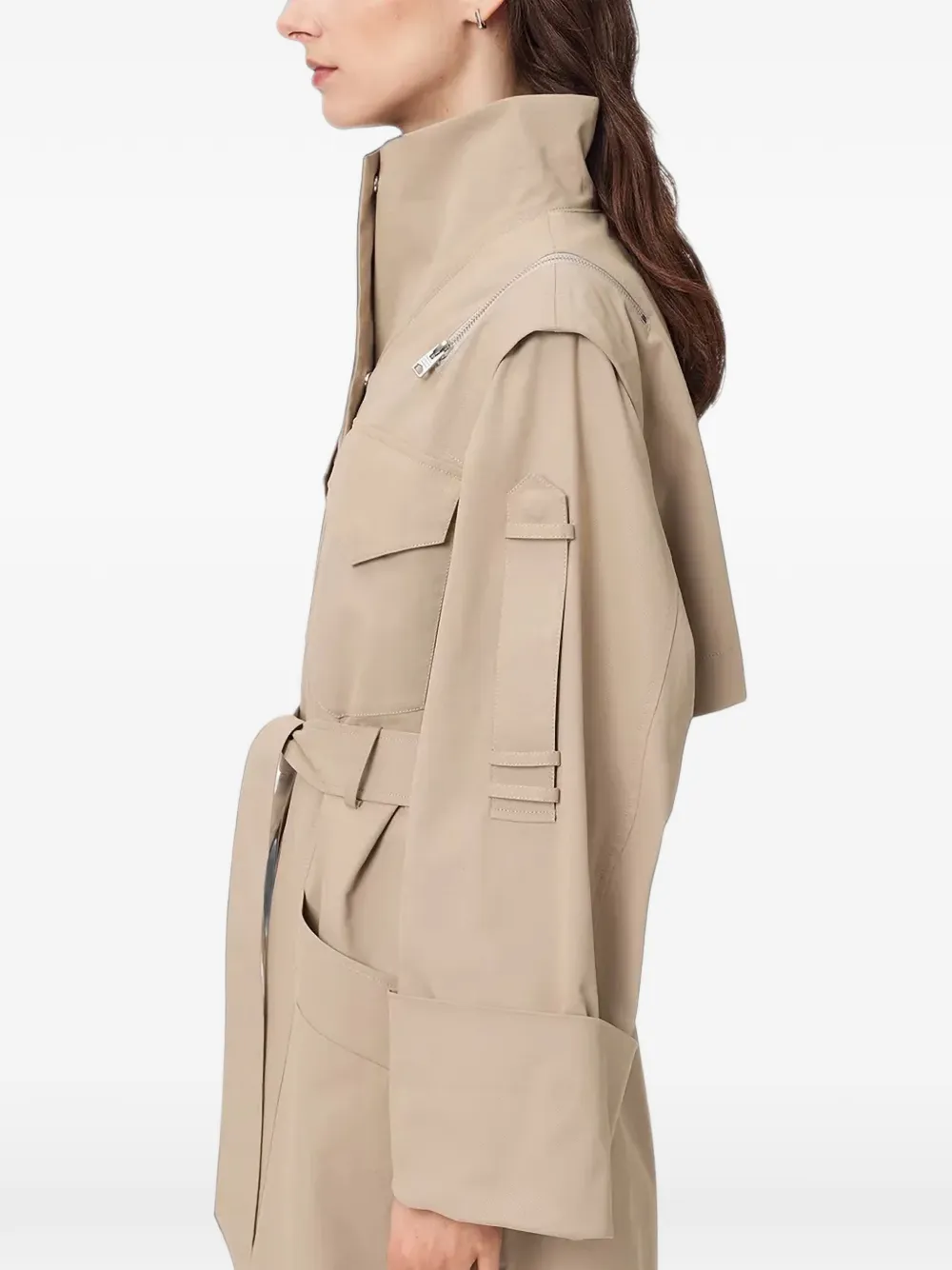 AllSaints Trenchcoat met meerdere zakken en ceintuur Beige