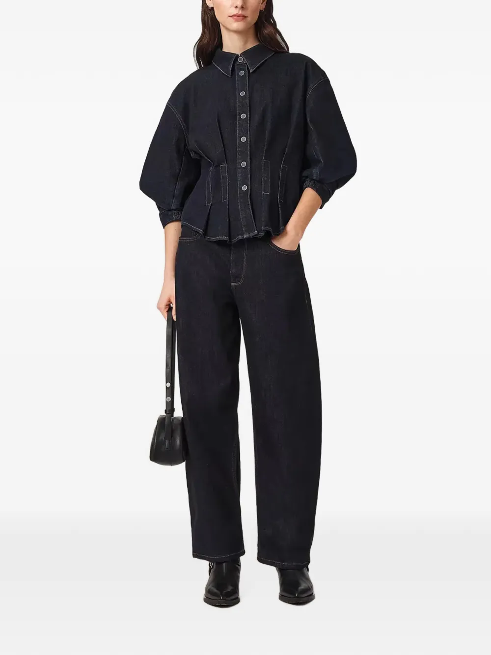 AllSaints Nancy denim blouse met pofmouwen Blauw