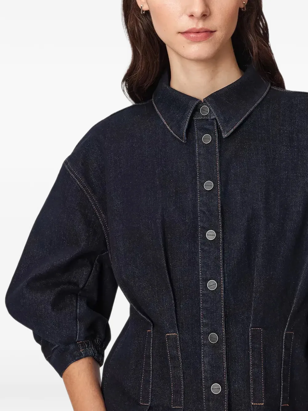 AllSaints Nancy denim blouse met pofmouwen Blauw