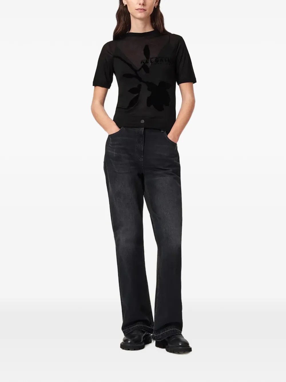 AllSaints Athea devoré T-shirt met bloemenprint Zwart