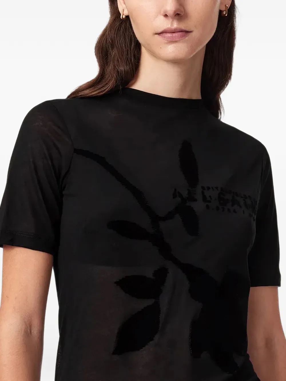 AllSaints Athea devoré T-shirt met bloemenprint Zwart