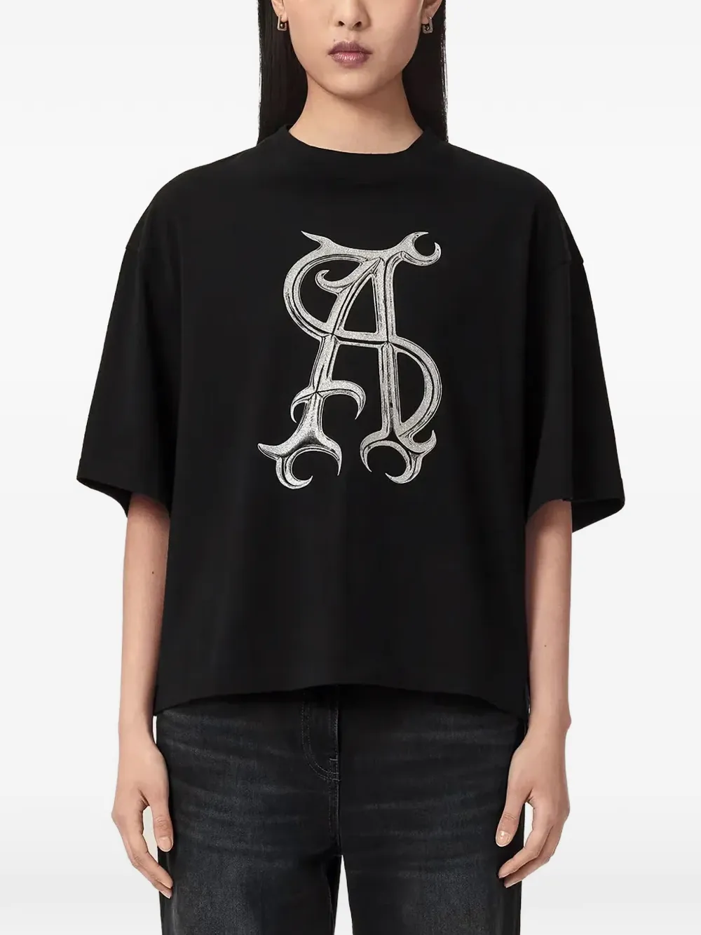 AllSaints Amelie graphic-print oversized T-shirt - Nero