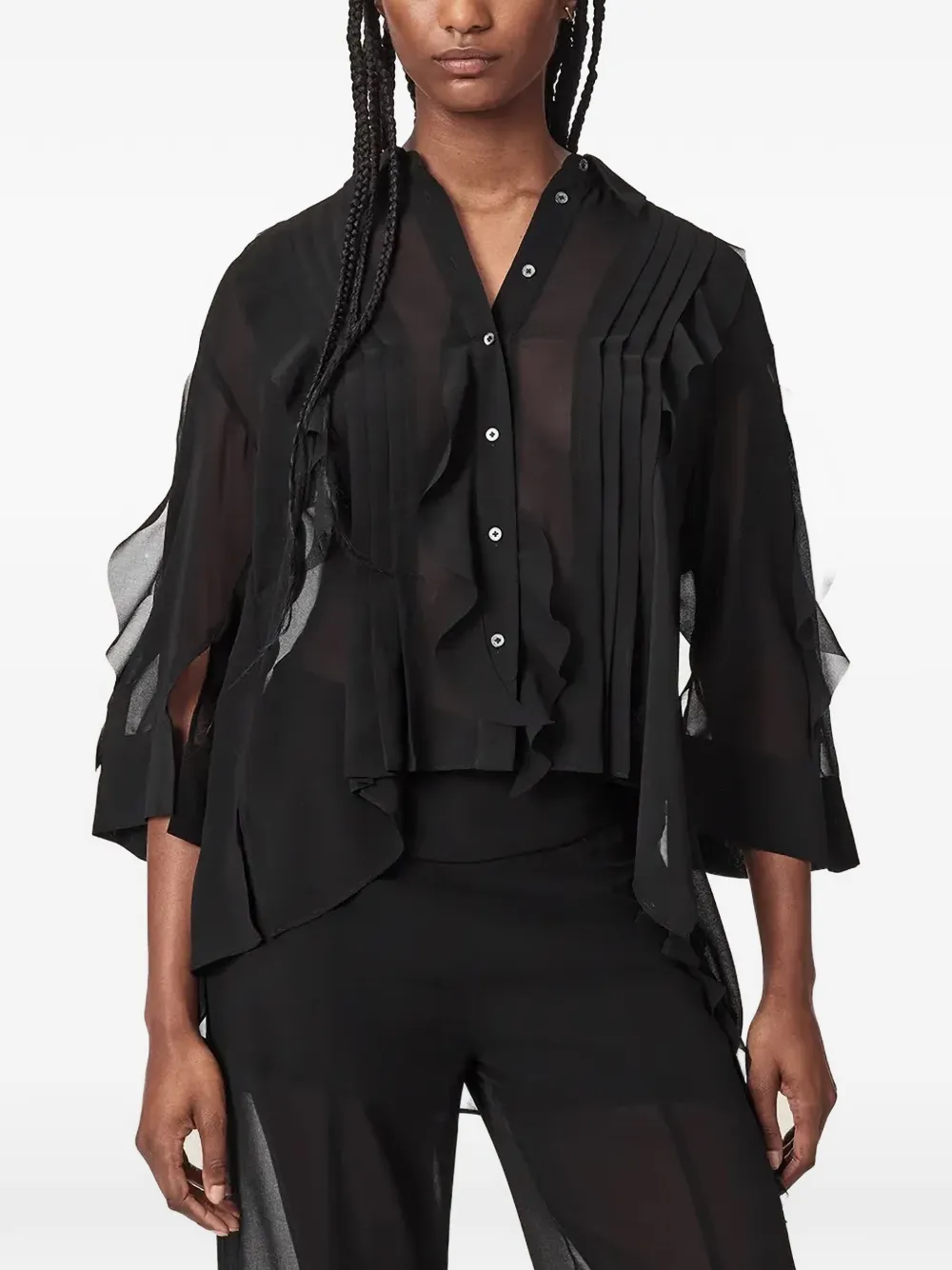 AllSaints ruffled pleated blouse - Nero