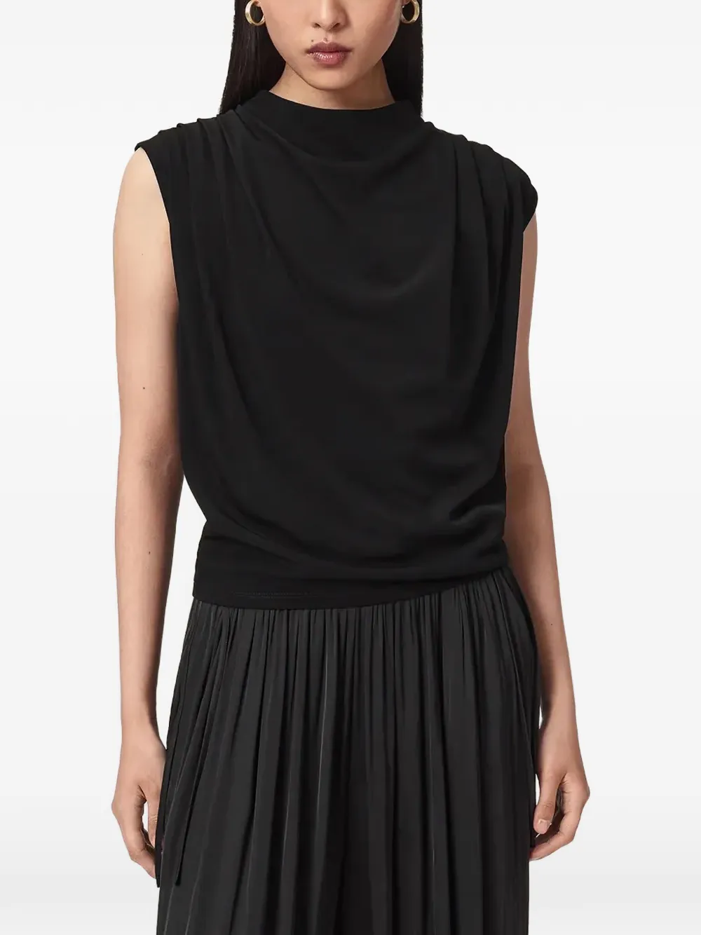 AllSaints Emerson draped sleeveless top Zwart
