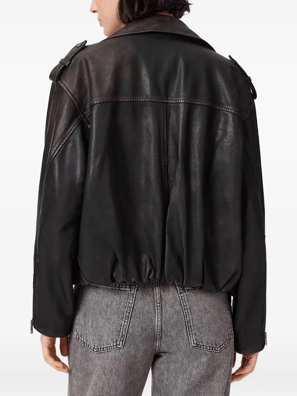 AllSaints Samina leren bikerjack Zwart