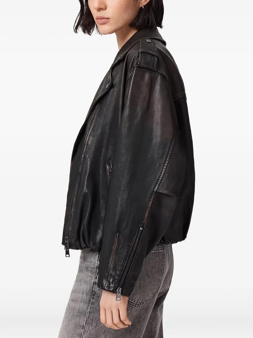AllSaints Samina leren bikerjack Zwart