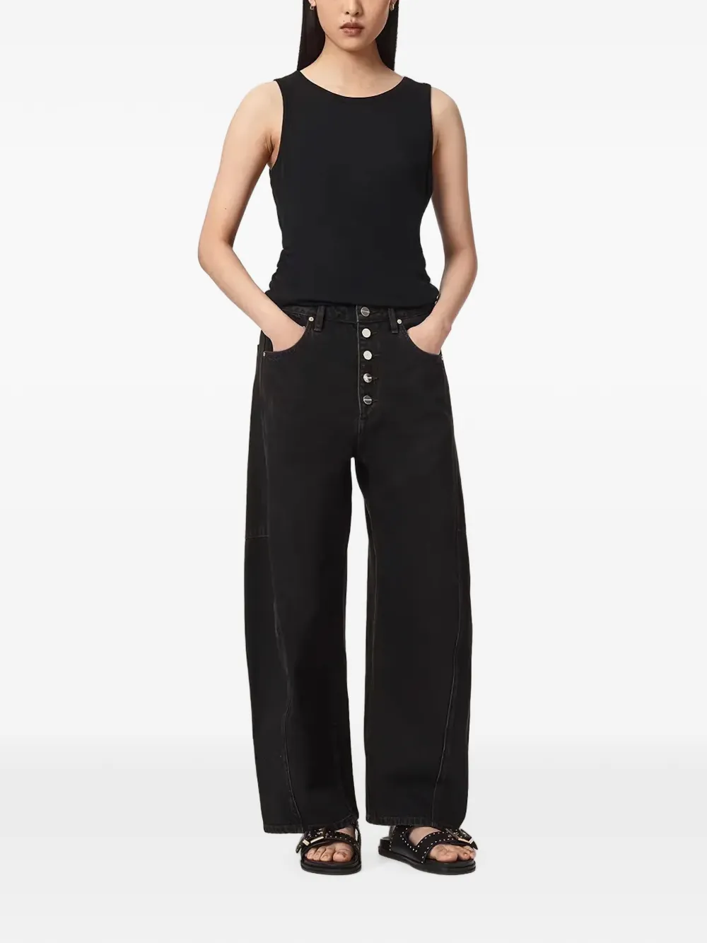 AllSaints Carter jeans met knopen en barrelpijpen Zwart