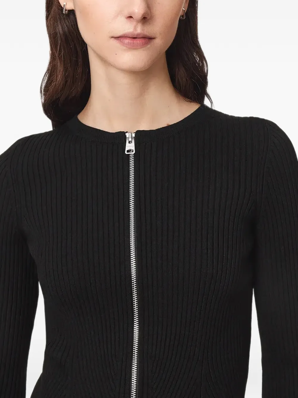 AllSaints ribbed-knit zip-up cardigan Zwart