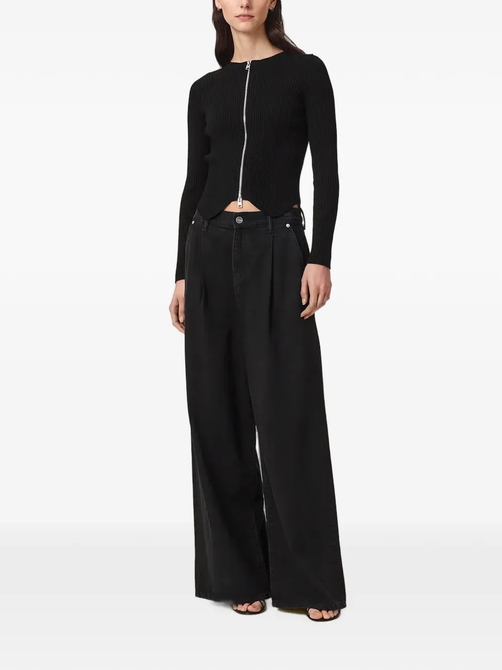 AllSaints ribbed-knit zip-up cardigan Zwart
