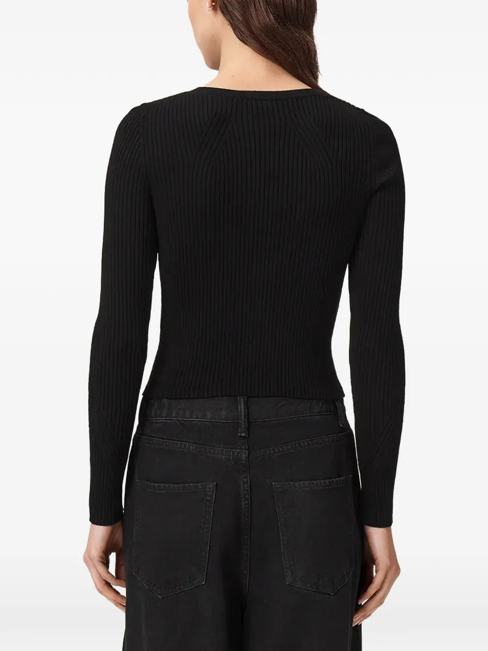 AllSaints ribbed-knit zip-up cardigan Zwart