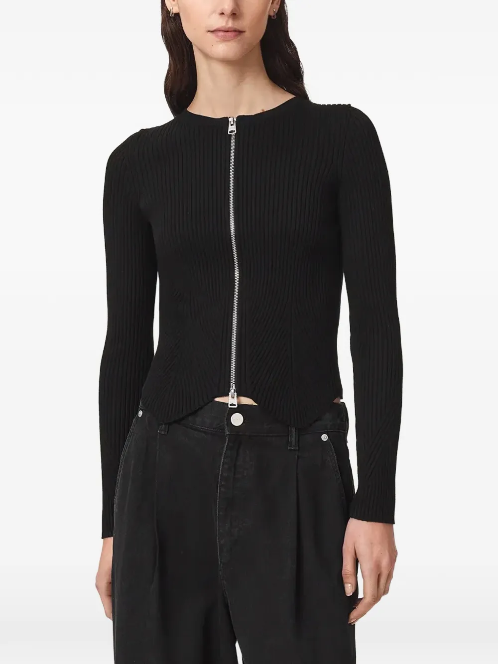 AllSaints cardigan en maille côtelée à zip - Noir AllSaints cardigan en maille côtelée à zip - Noir
