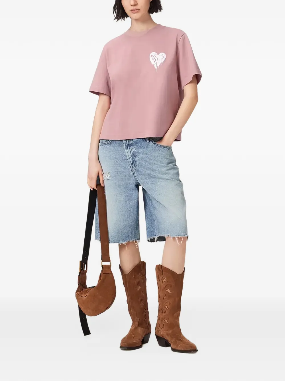 AllSaints Trip T-shirt met hartprint Roze