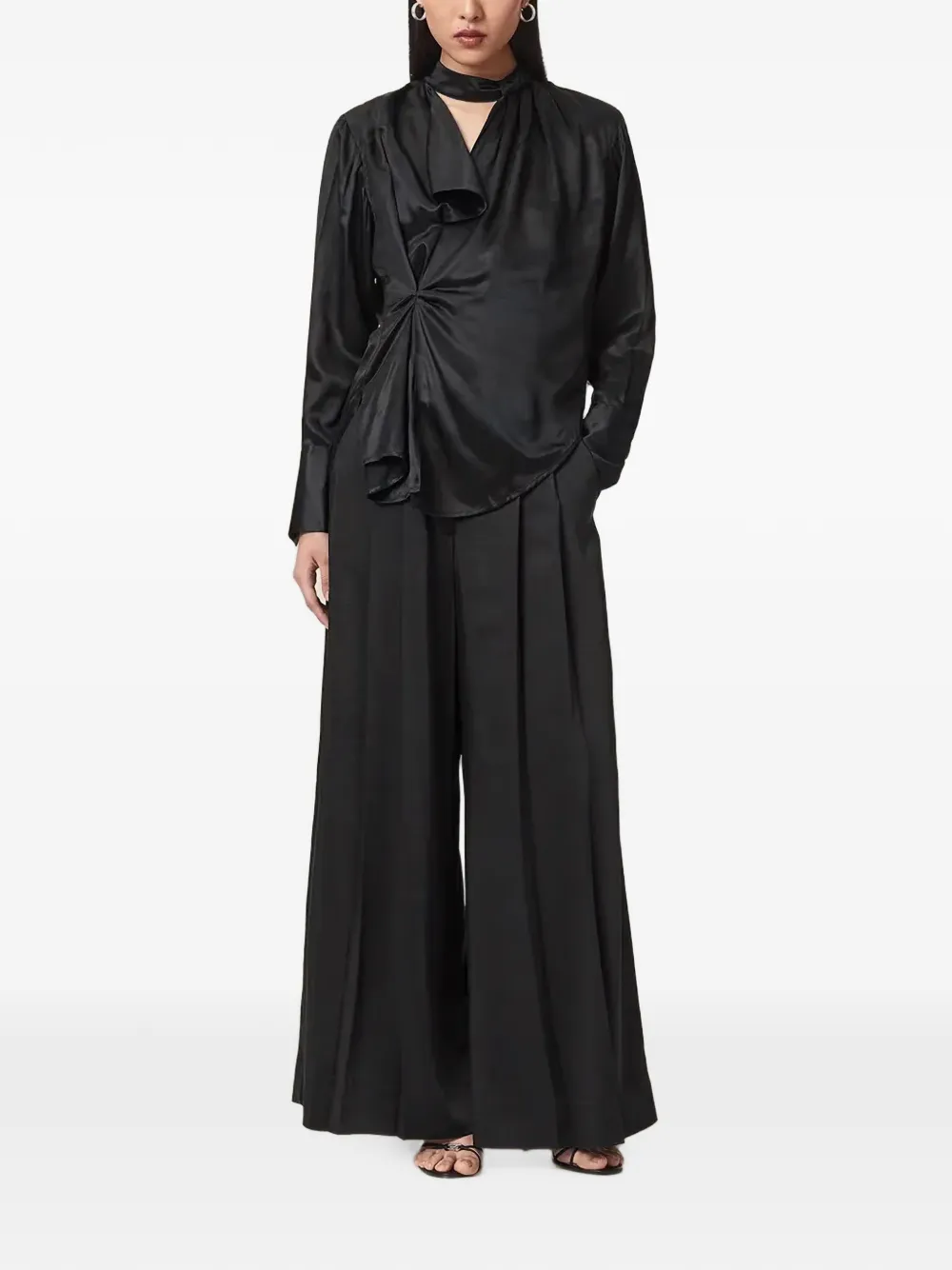 AllSaints twist-detail satin blouse Zwart