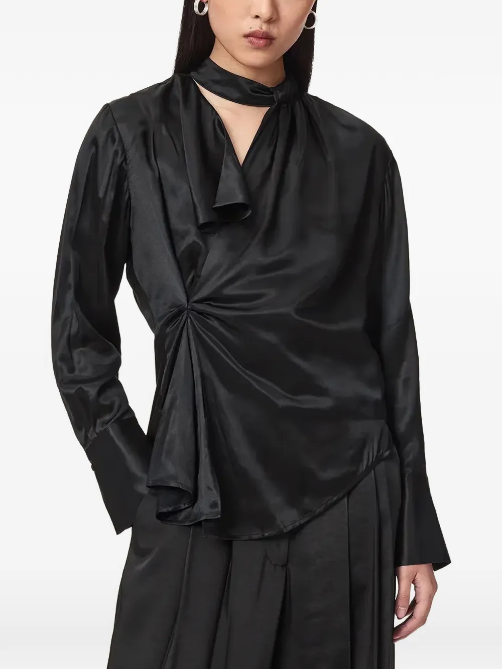 AllSaints twist-detail satin blouse - Nero
