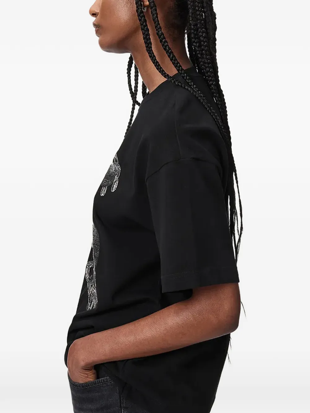 AllSaints Linx Etta T-shirt verfraaid met pailletten en print Zwart