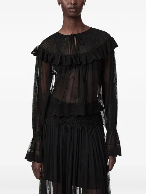 AllSaints ruffled lace-trim blouse