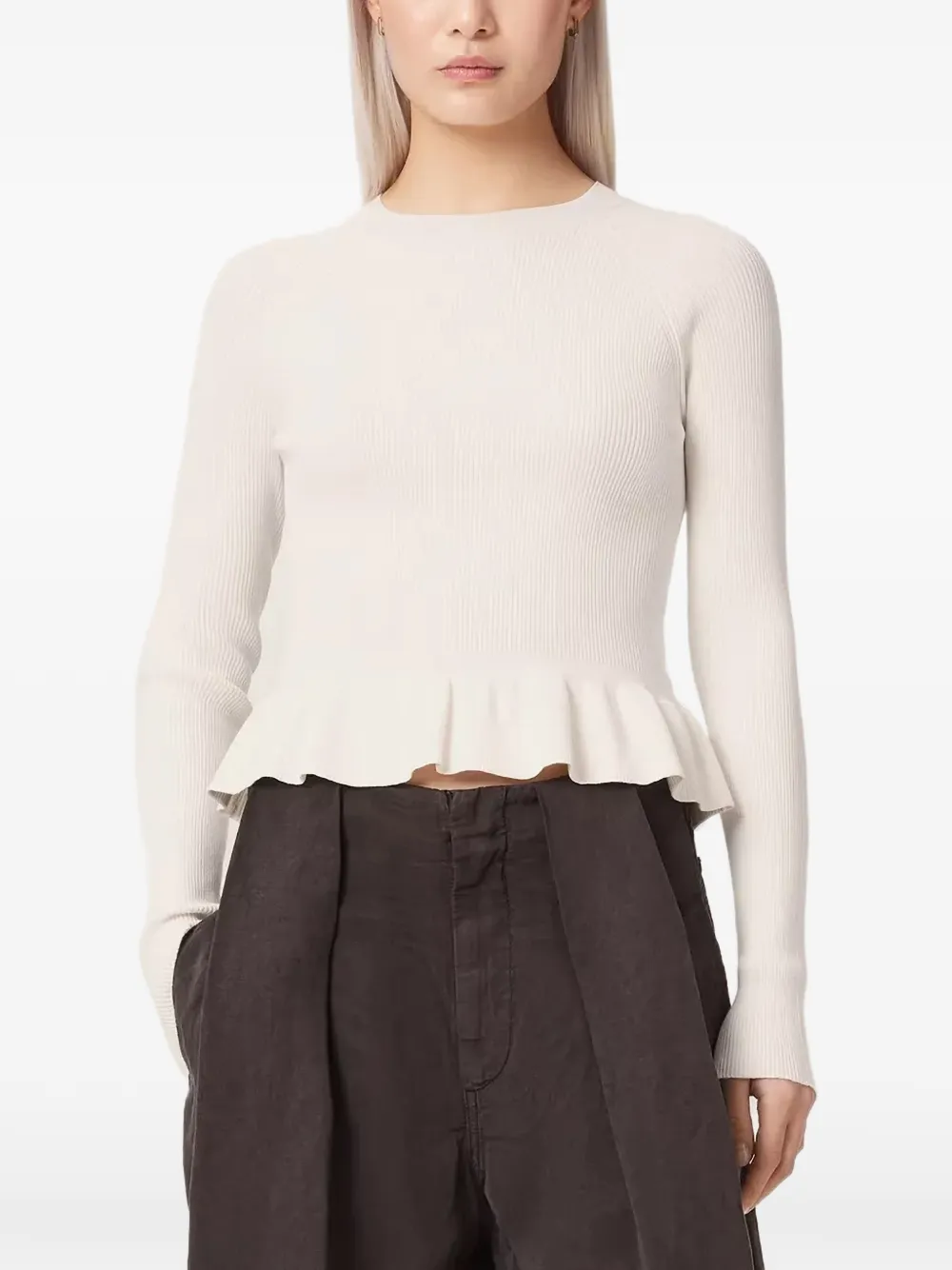 AllSaints ruffled ribbed-knit sweater