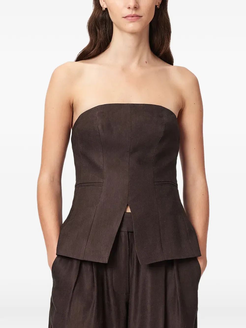 AllSaints Charley strapless peplum top - Marrone