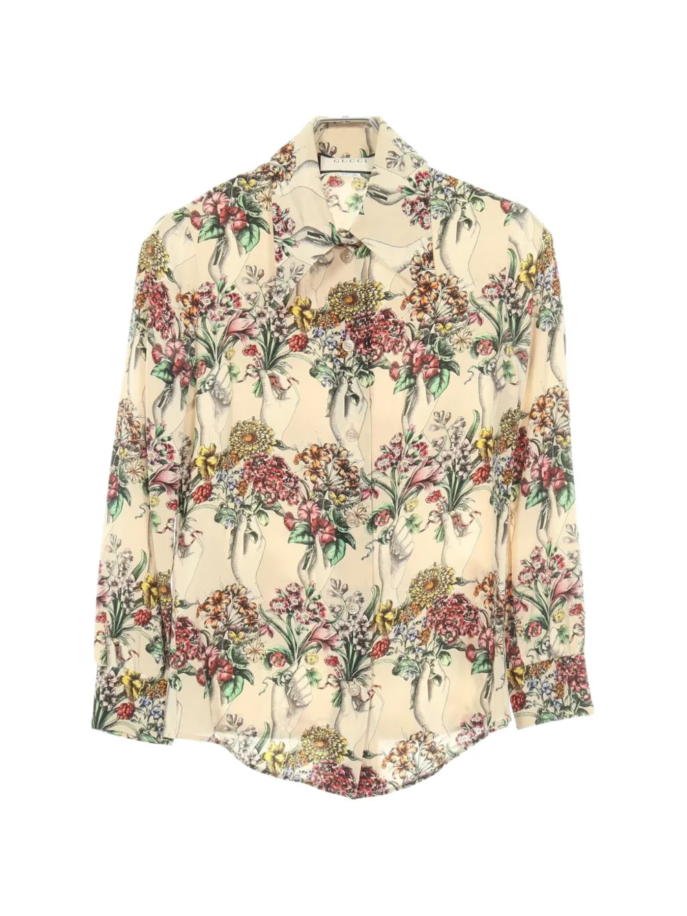 Pre-owned Gucci 2000s Floral-print Silk Shirt In Neutrals