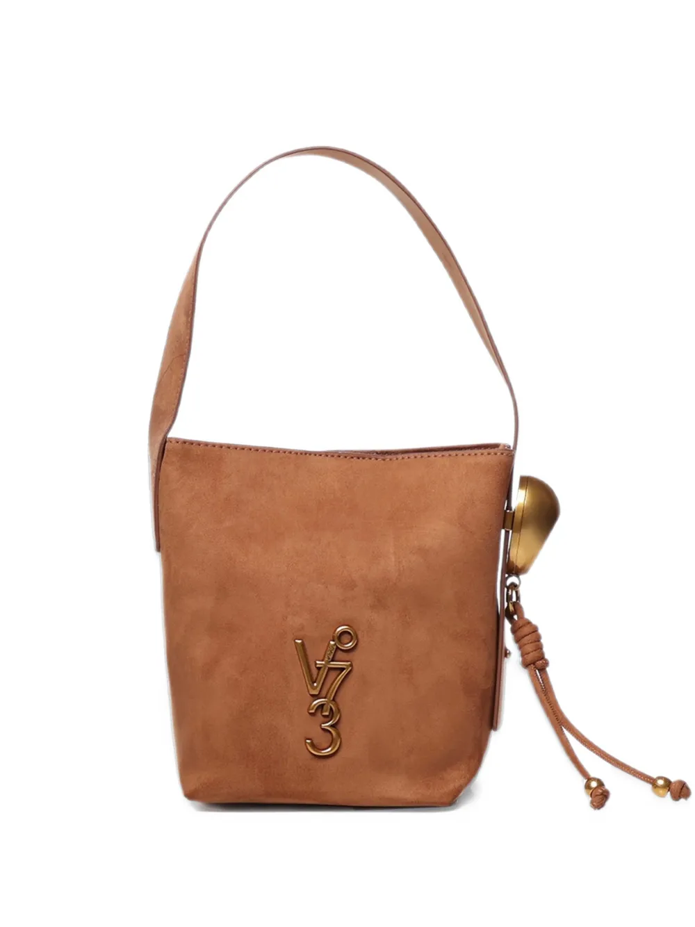 V°73 logo-plaque suede-effect shoulder bag - Marrone
