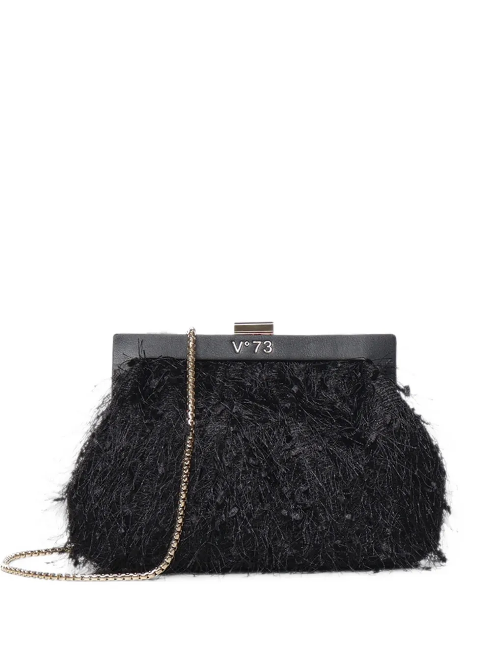 V73 Feather-effect Clutch Bag In Black