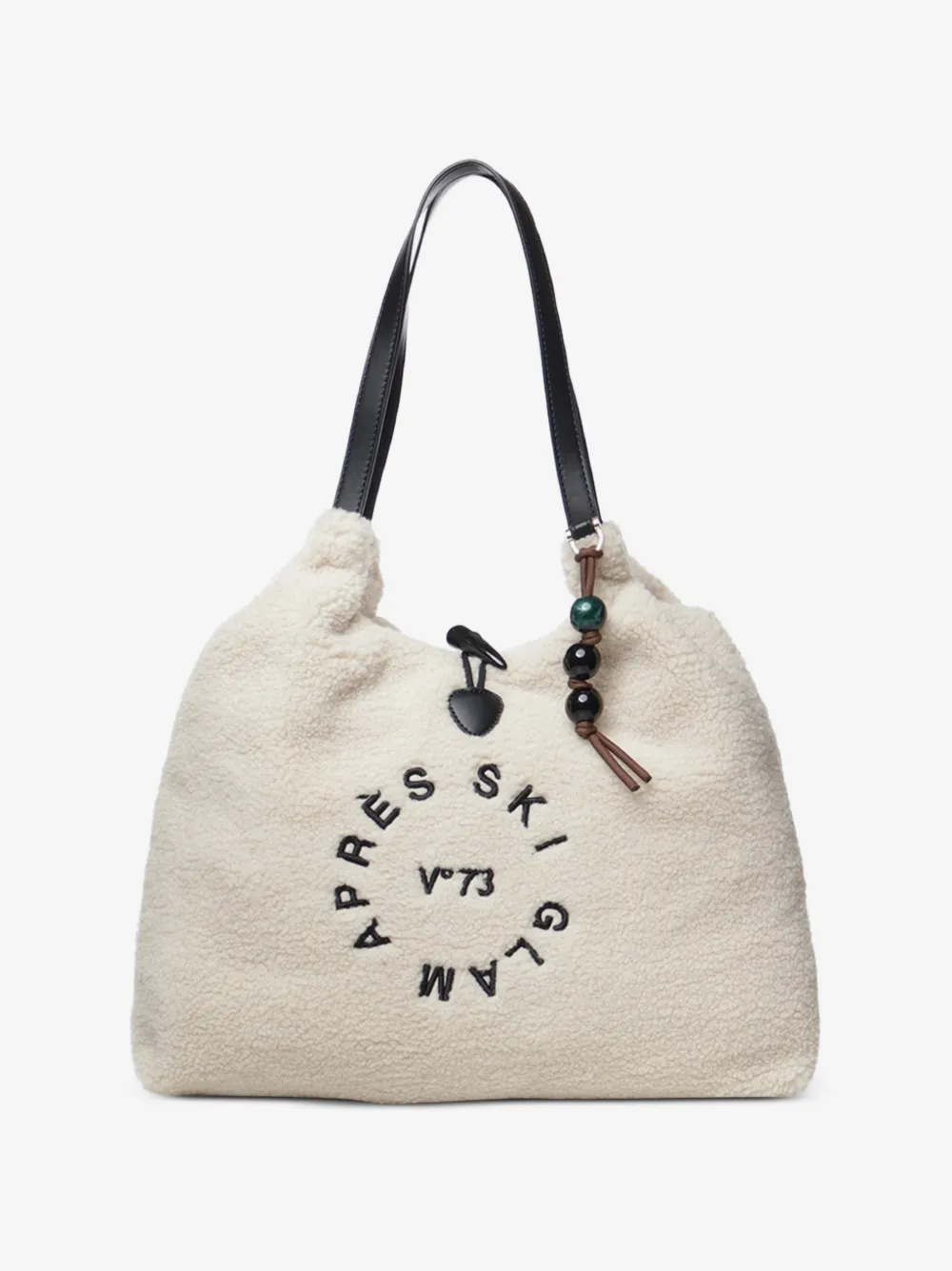 teddy-effect embroidered shoulder bag