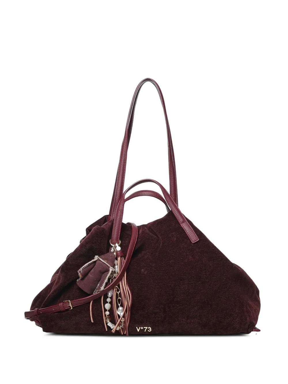 V°73 fringe-charm logo-plaque shoulder bag