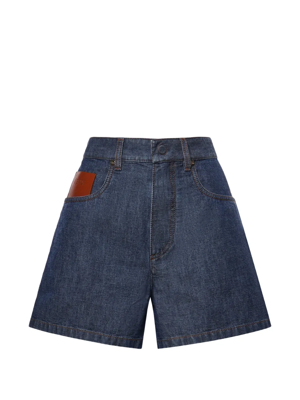 FENDI logo-patch denim shorts - Bleu