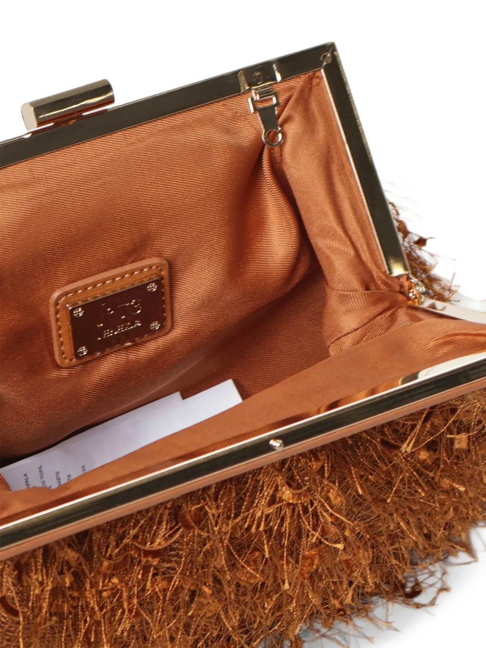 V°73 feather-effect clutch bag Bruin