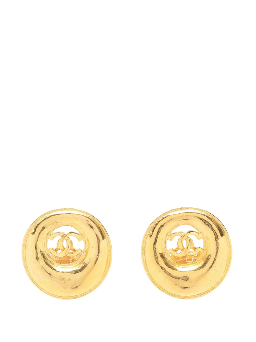 CHANEL Pre-Owned 1993 CC Gold Plated Cutout Round Clip On Earrings costume earrings - Oro