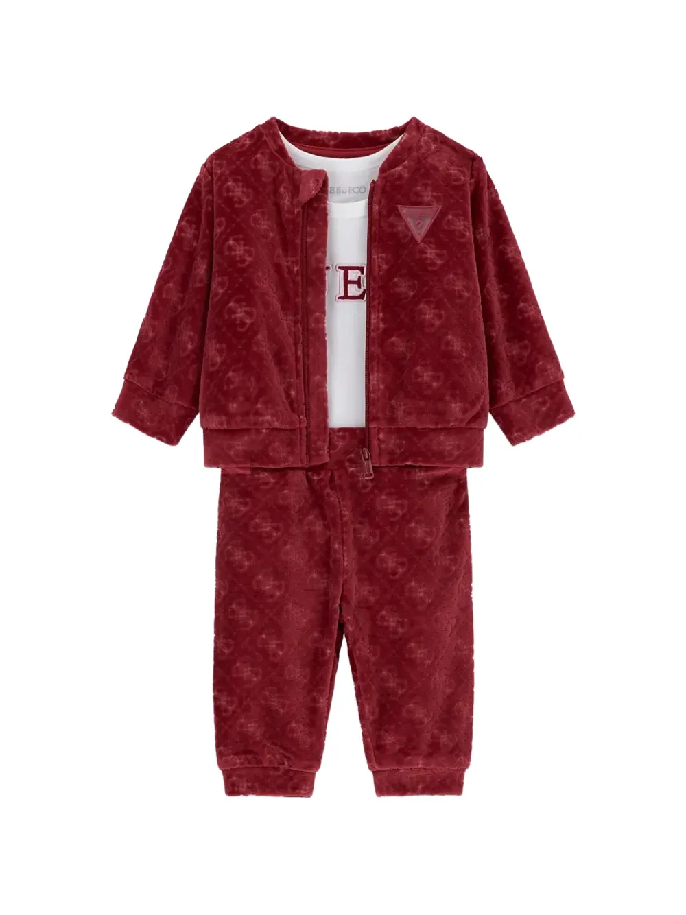Guess kids logo-pattern velvet tracksuit set (set of three) Rood
