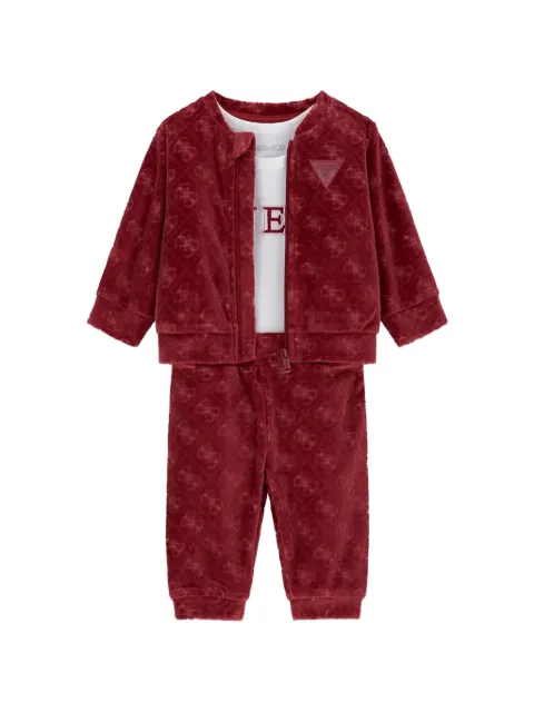 guess kids logo-pattern velvet tracksuit set (set of three)
