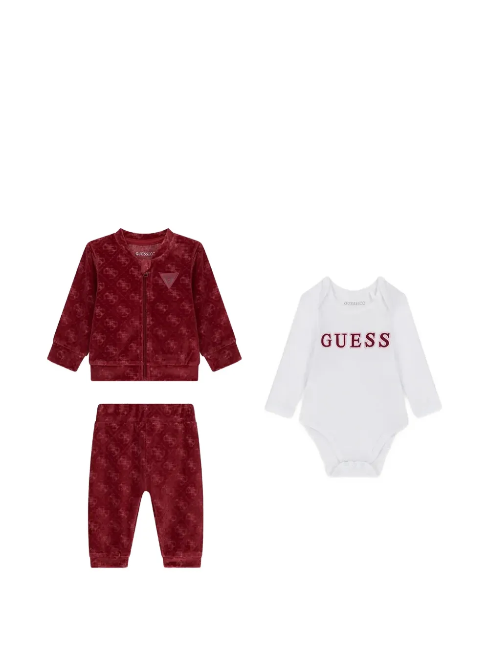 guess kids logo-pattern velvet tracksuit set (set of three) Rood