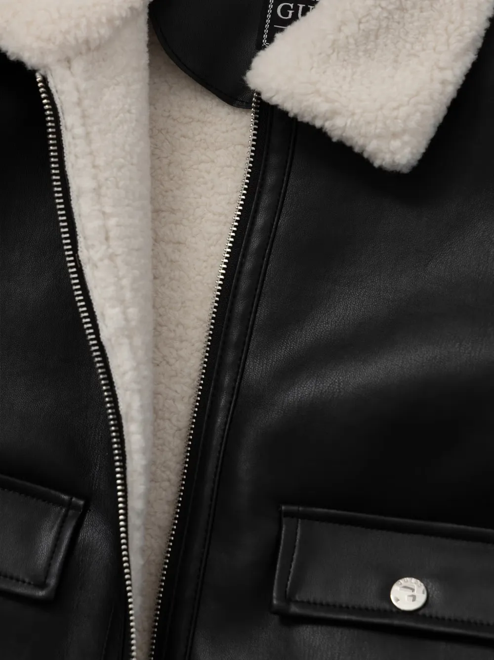 guess kids faux-shearling-trimmed jacket Zwart