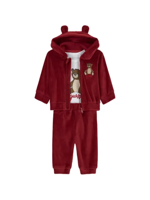 guess kids teddy-motif velvet tracksuit set (set of three)