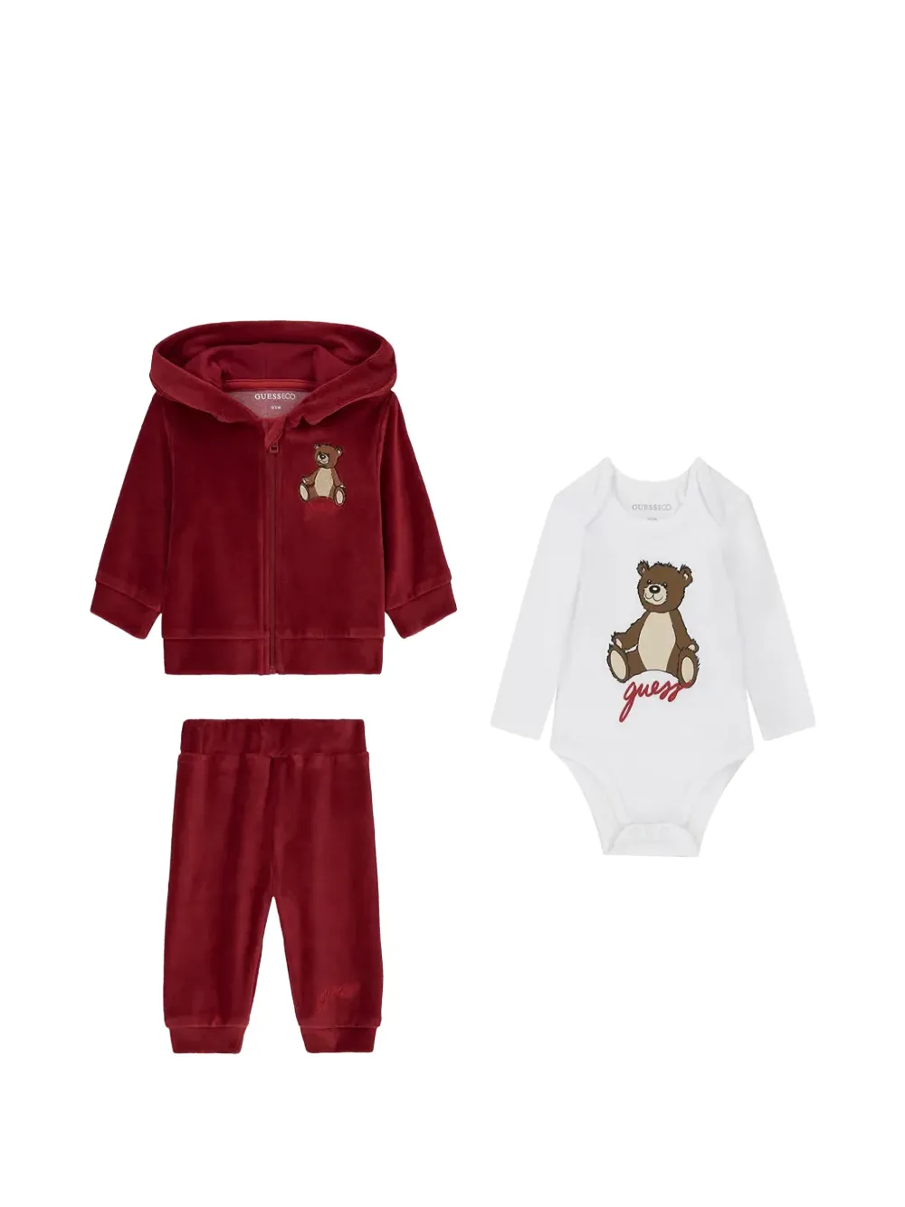guess kids teddy-motif velvet tracksuit set (set of three) Rood