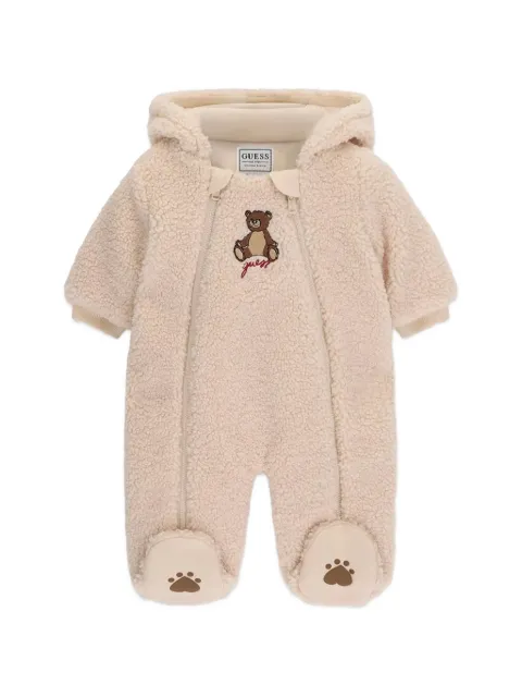 guess kids bear-embroidered hooded snowsuit