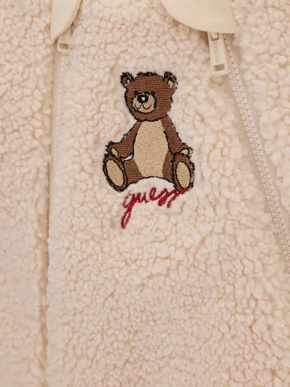 guess kids bear-embroidered hooded snowsuit Beige