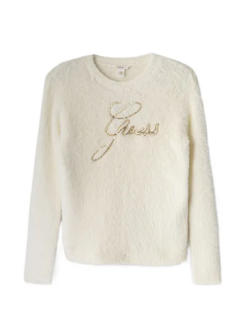 guess kids sequin-logo fuzzy sweater
