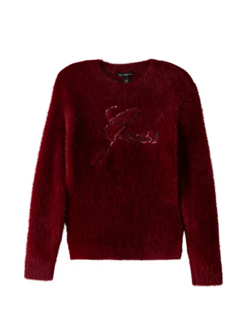 guess kids sequin-logo fluffy sweater